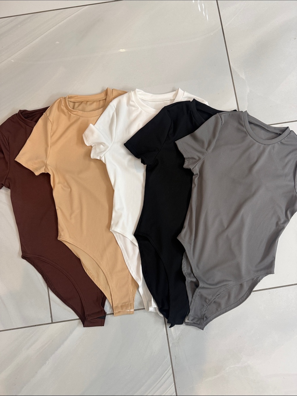 5 pack Short Sleeve Bodysuit Set — Brown, Tan, White, Black, Gray